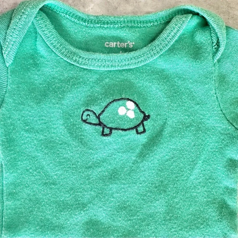 Carter’s Newborn Turtle One Piece, Cute Green Short Sleeve Baby Onesie Size NB